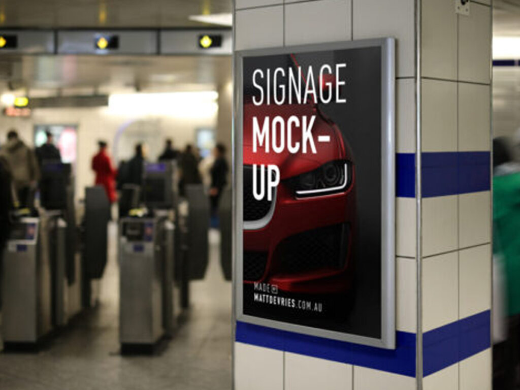 Subway Station Signage Mockup Free Download PSD File