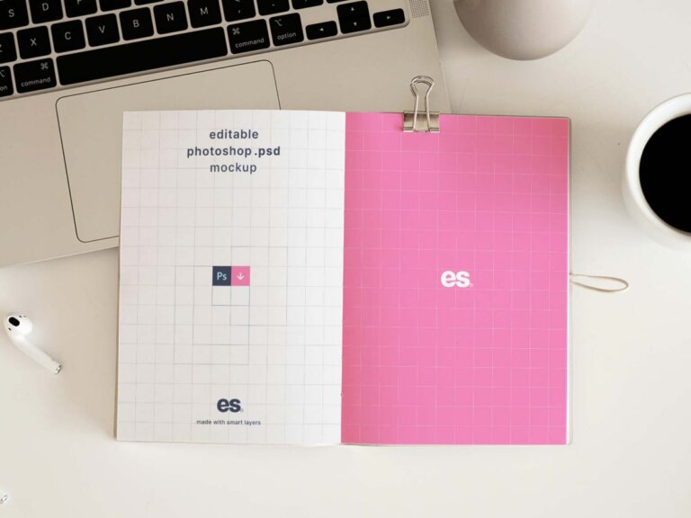 Workplace Sketchbook Mockup Free Download PSD File