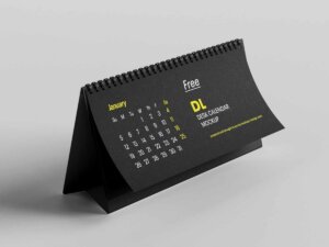 DL Desktop Calendar Mockup Free Download PSD File