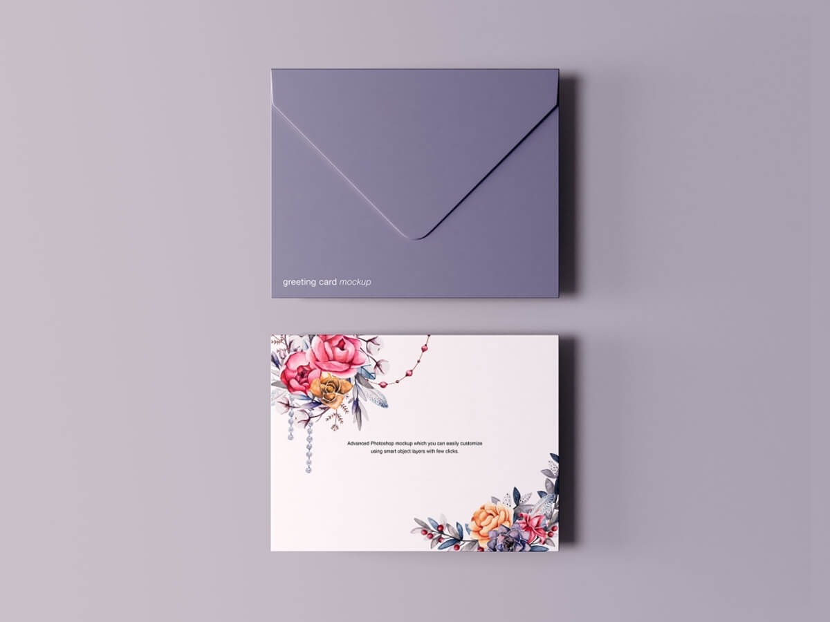 Greeting Card with Envelope Mockup Free Download PSD File